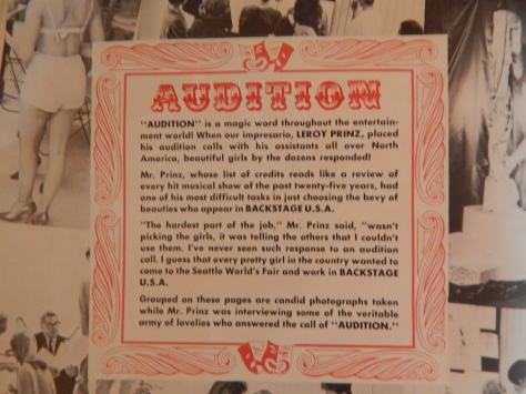 Brochure pages on real photos of auditions for the girls 